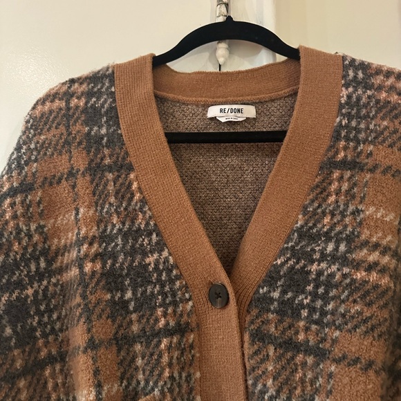 RE/DONE 90s Crop Cardigan Caramel Multi Tan Plaid - Picture 6 of 6